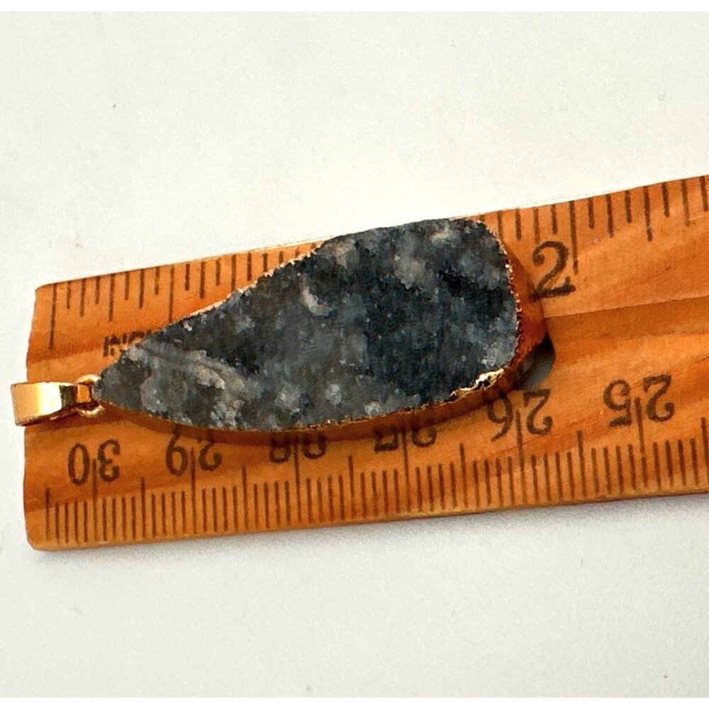 Natural Black Druzy Gemstone Pendant 10k Gold Trim Earthy - Picture 7 of 7